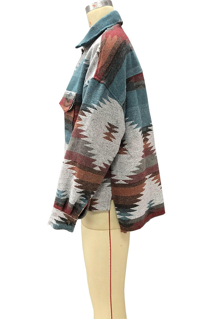 Boho Jacket, Woolen Coats for Women, Aztec Hendrix in Red, Fast Shipping