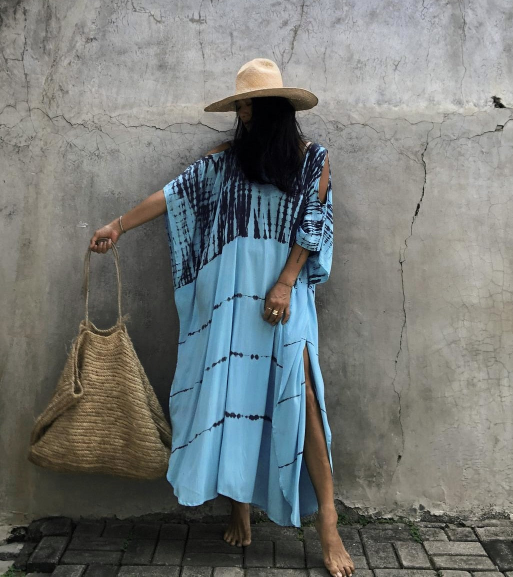 Beach Dress, Cover up Dress,, Kaftan Dress, Black & White Tie Dye Print