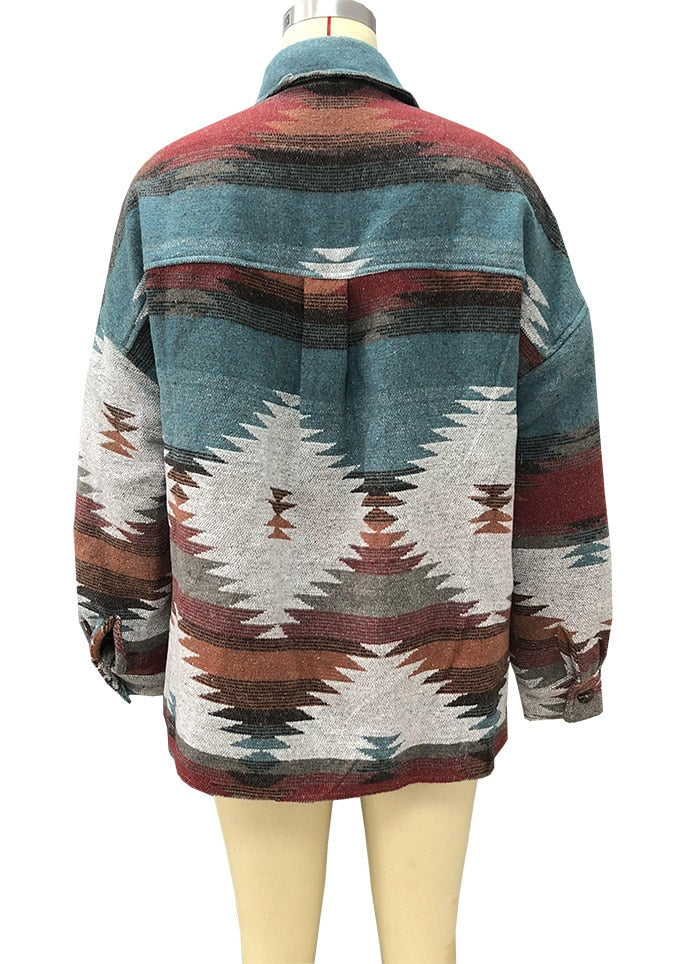 Boho Jacket, Woolen Coats for Women, Aztec Hendrix in Red, Fast Shipping