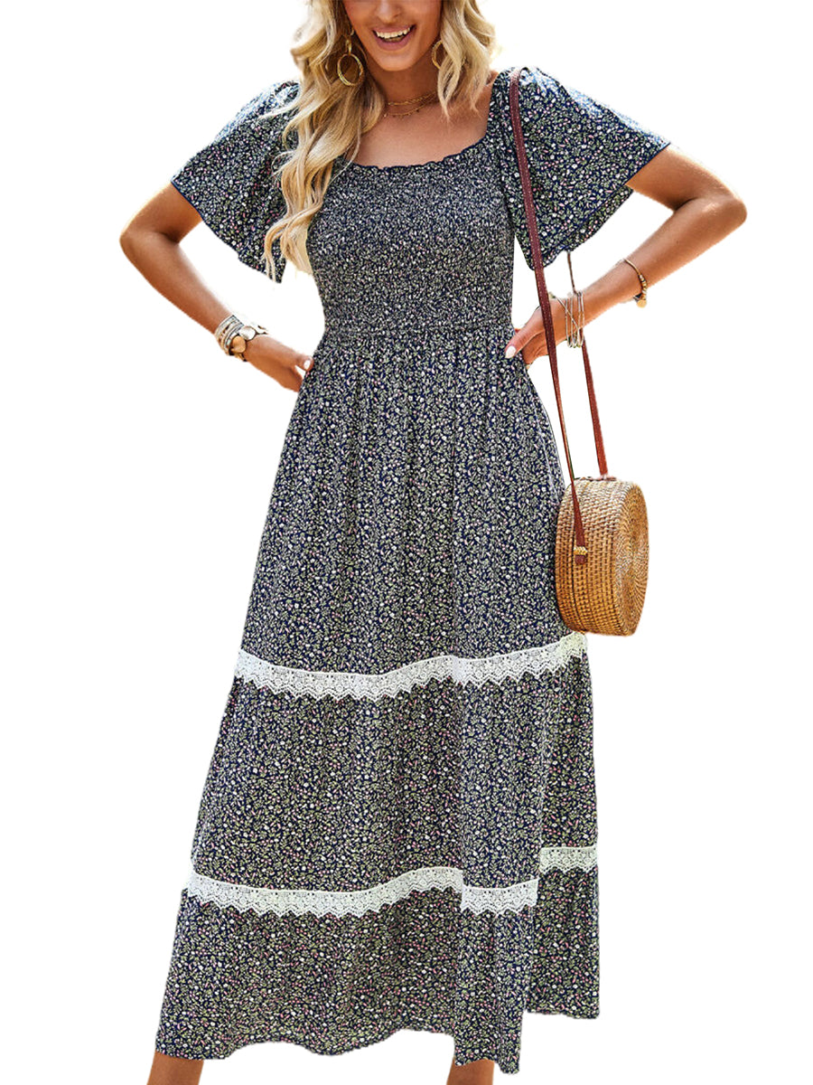 Women's Dresses Temperament Polka Dot Loose Short Sleeved Midi Dress