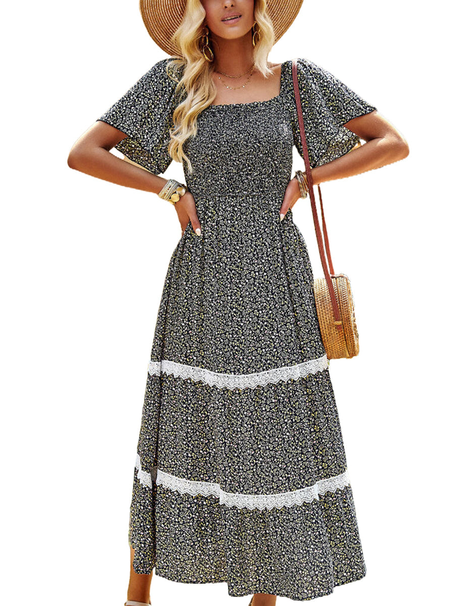 Women's Dresses Temperament Polka Dot Loose Short Sleeved Midi Dress