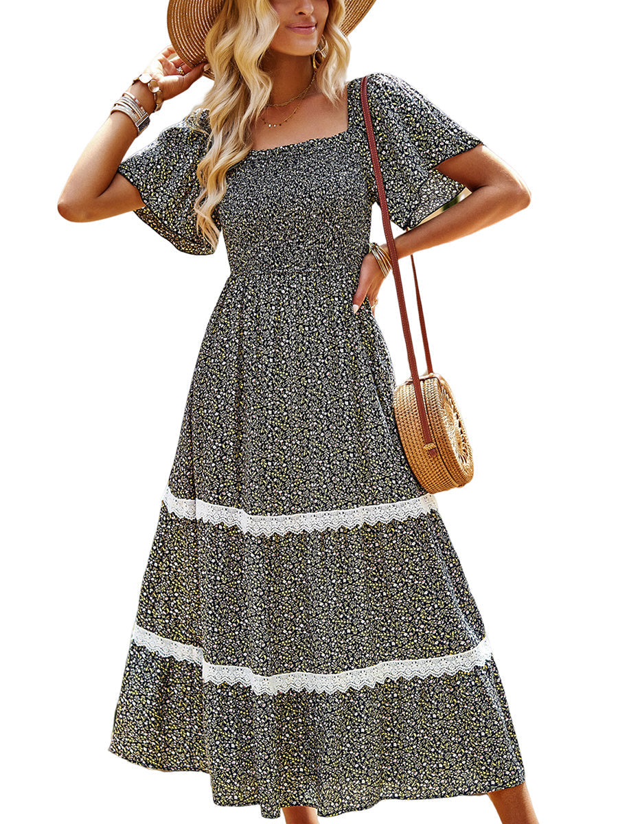 Women's Dresses Temperament Polka Dot Loose Short Sleeved Midi Dress