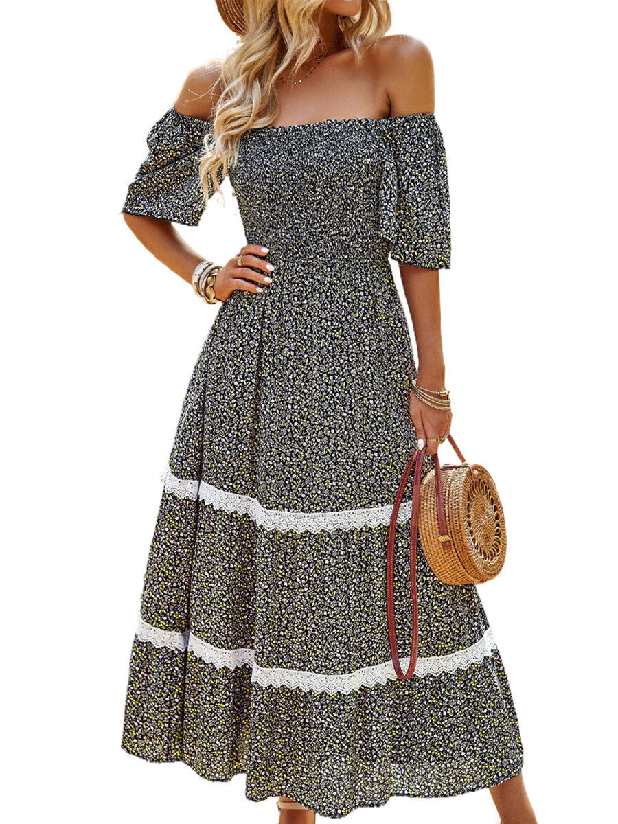 Women's Dresses Temperament Polka Dot Loose Short Sleeved Midi Dress