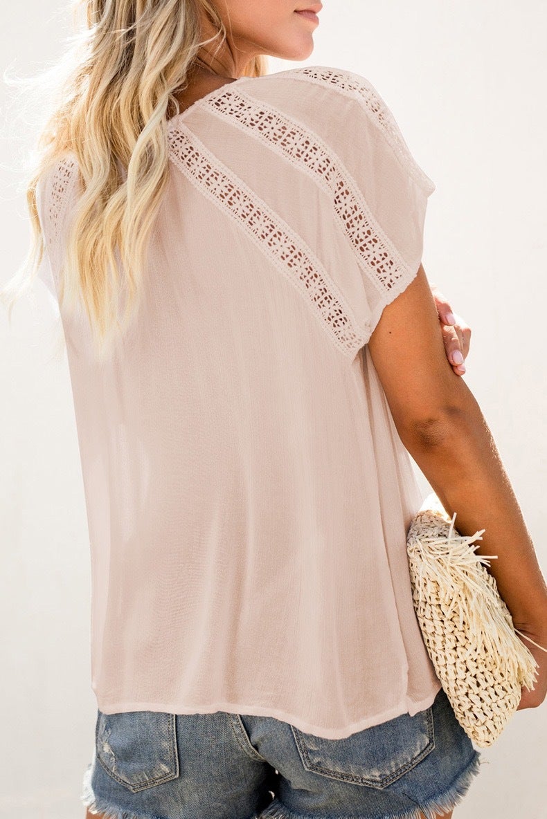 Button Up Short Sleeve Blouse Top