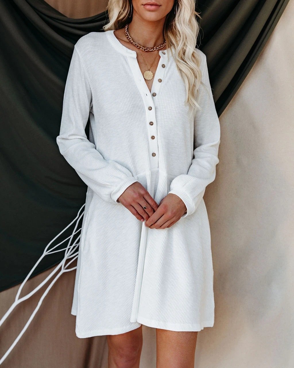 Casual Button Up Long Sleeve Midi Dress