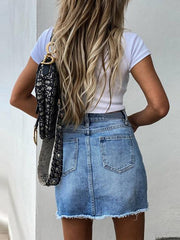 Retro Irregular Hole Denim Skirt