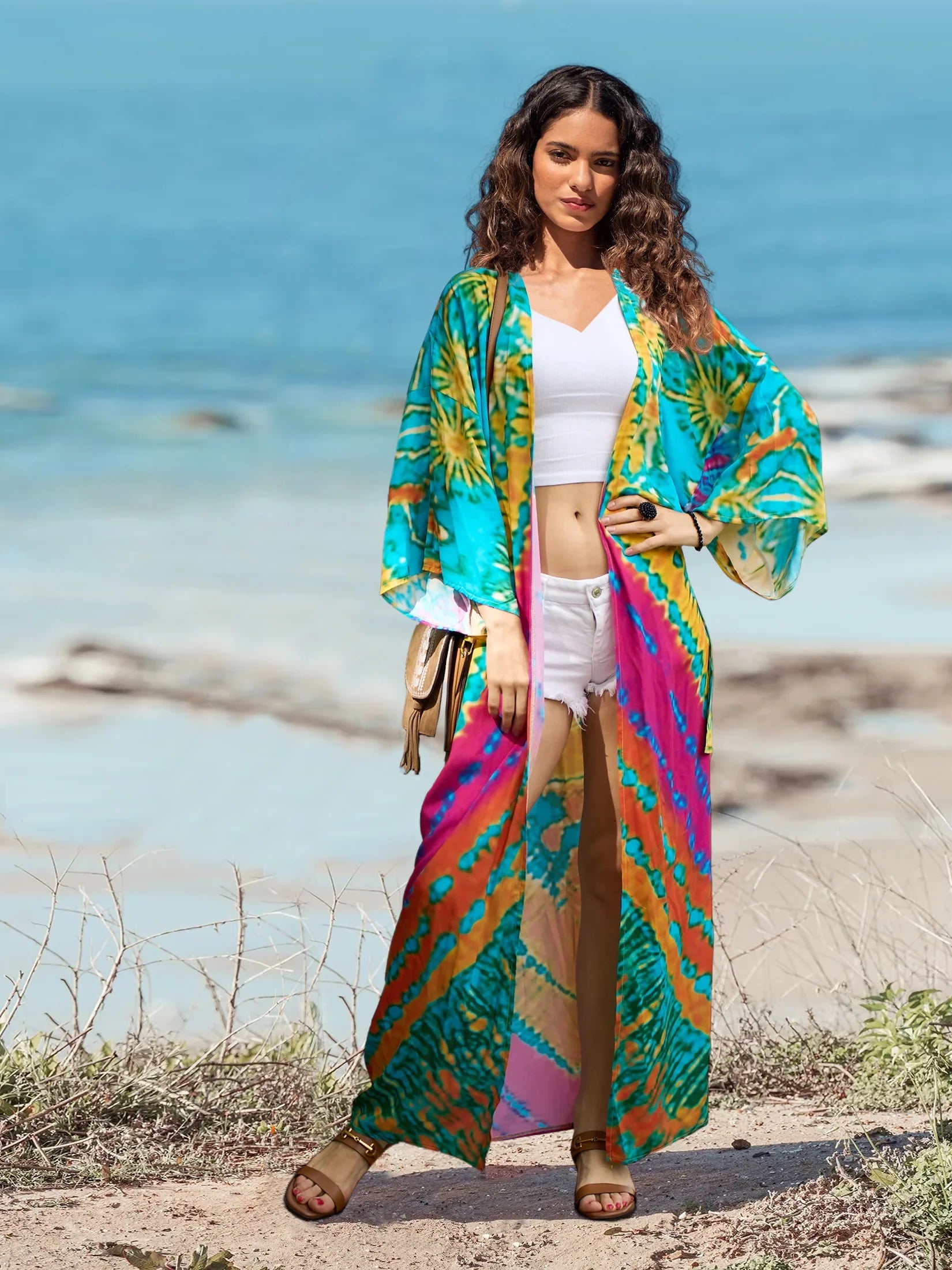 Beach Robe - Boho Robe - Summer Chic Cover-Up with Tie Dye Ausha Green