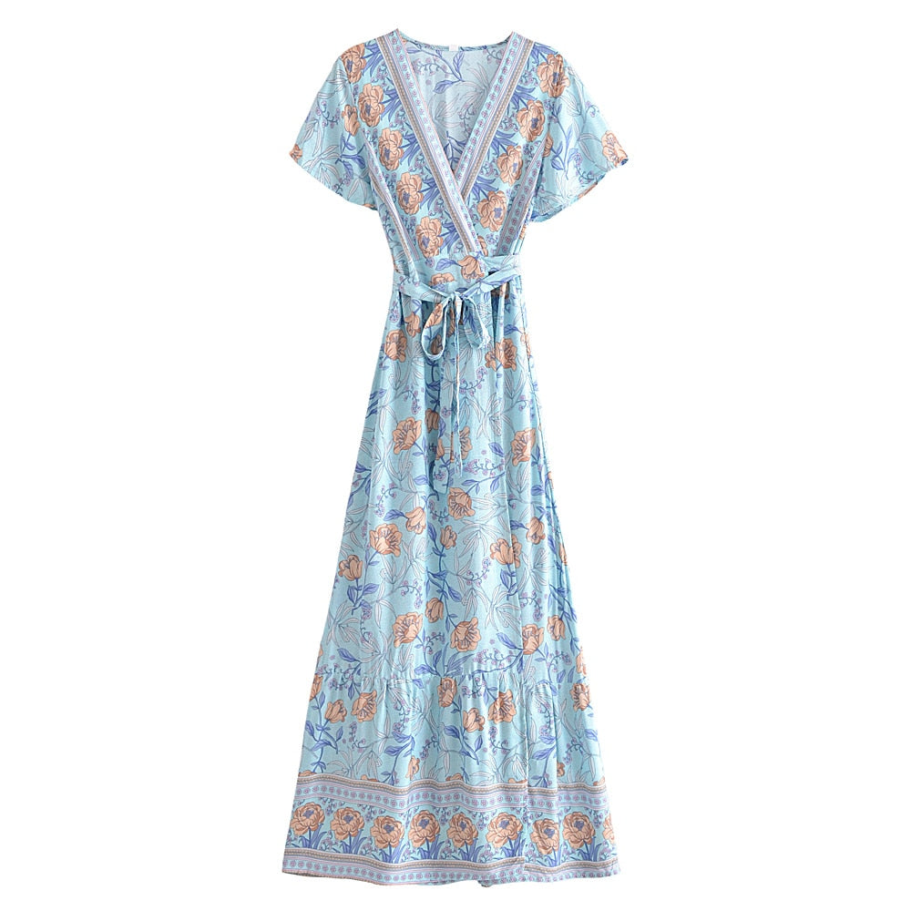 Boho Maxi Dress, Wild Rose in Smoke