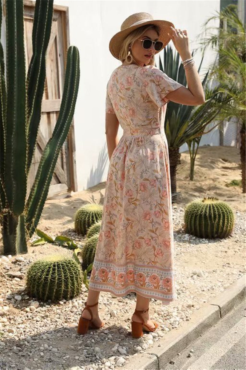 Boho Maxi Dress, Wild Rose in Smoke