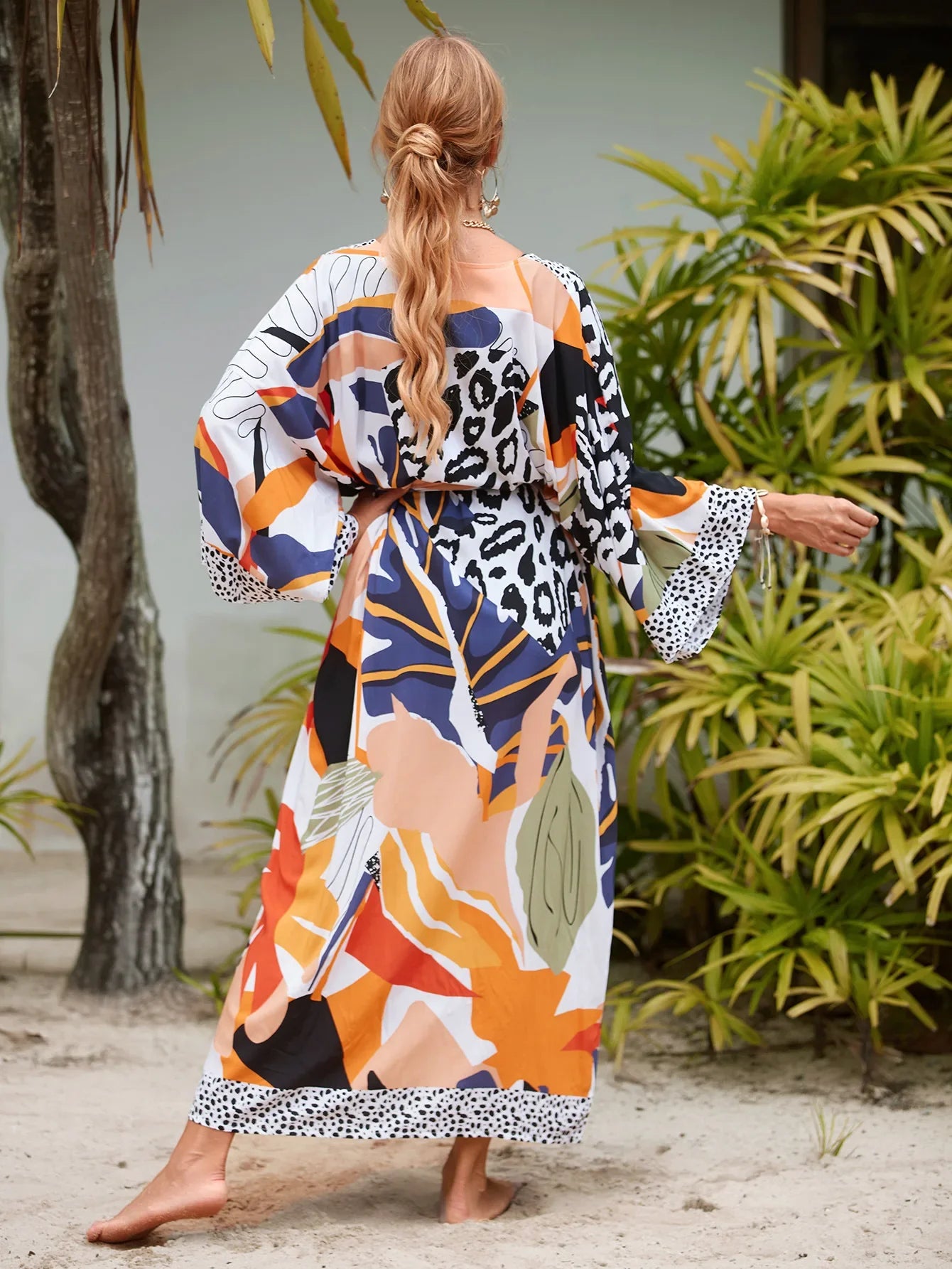 Beach Robe - Boho Robe - Summer Chic Cover-Up with Talulla Leaf in Orange