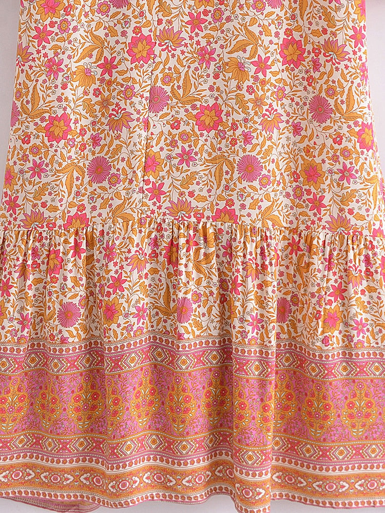 Boho Robe, Kimono Robe, Maxi Dress, Gown, Indian Flower in Pink