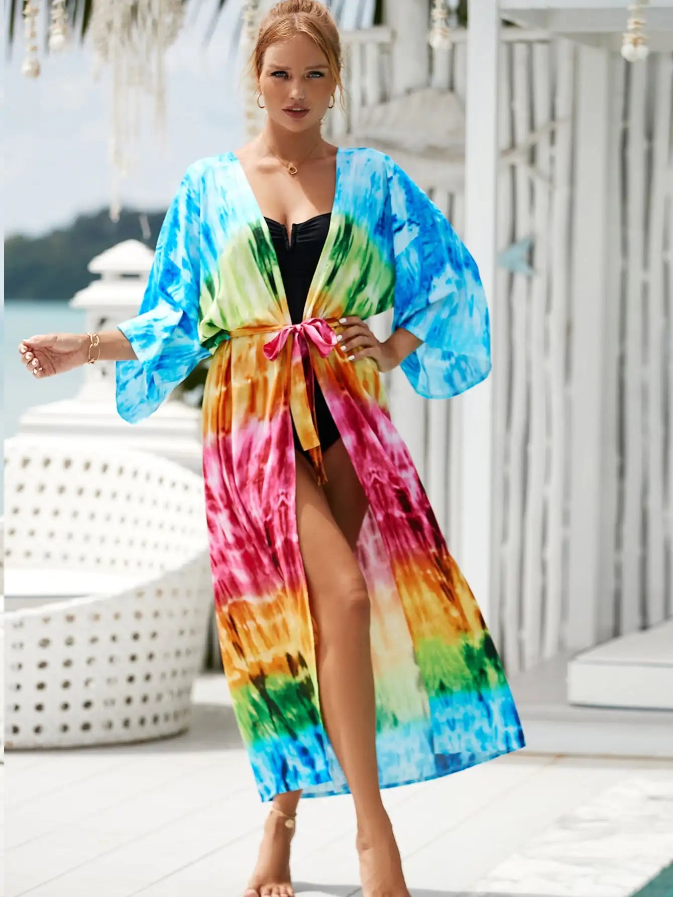 Beach Robe - Boho Robe - Summer Chic Cover-Up with Tie Dye Ausha Pink