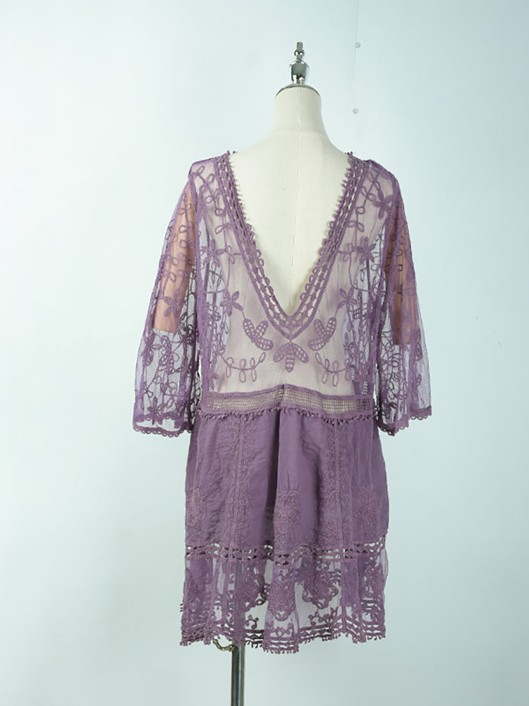 Beach Robe, Lace Cover Up, Margot in White, Black and Purple