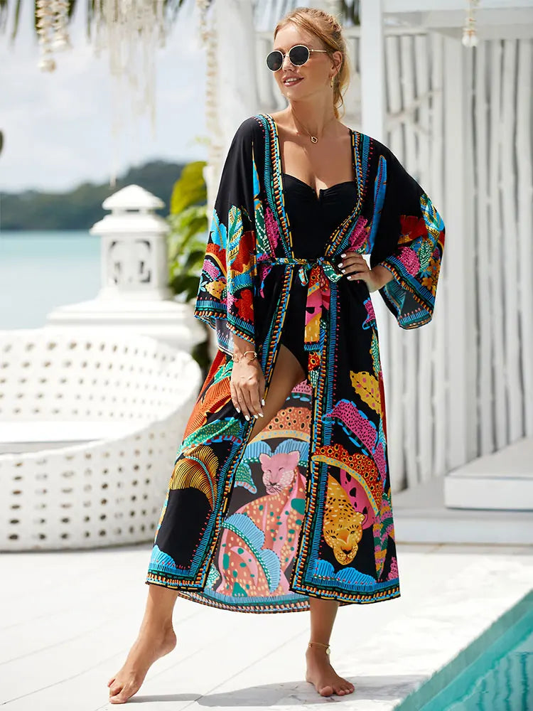 Beach Robe - Boho Robe - Summer Chic Cover-Up with Talulla Feather in Black