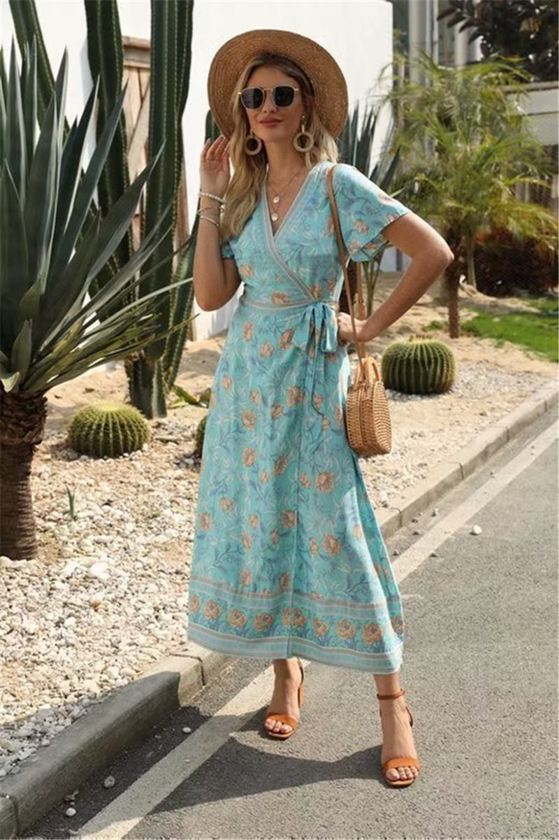 Boho Maxi Dress, Wild Rose in Smoke