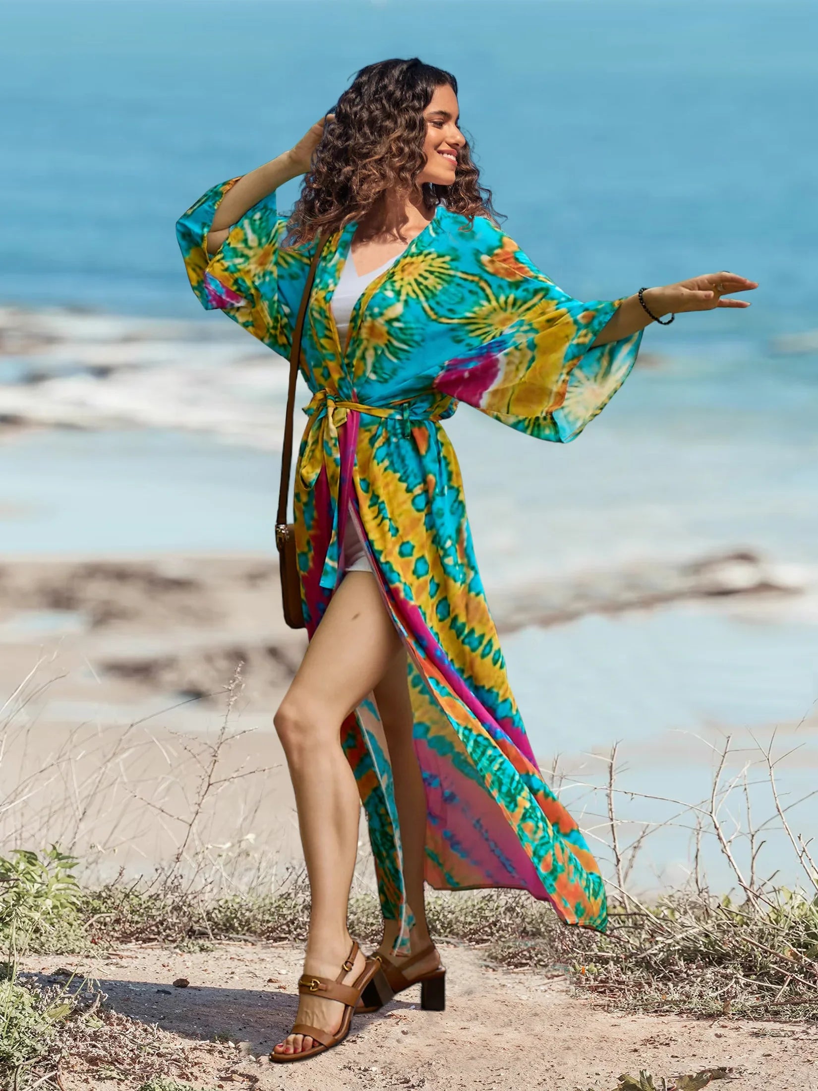 Beach Robe - Boho Robe - Summer Chic Cover-Up with Tie Dye Ausha Green