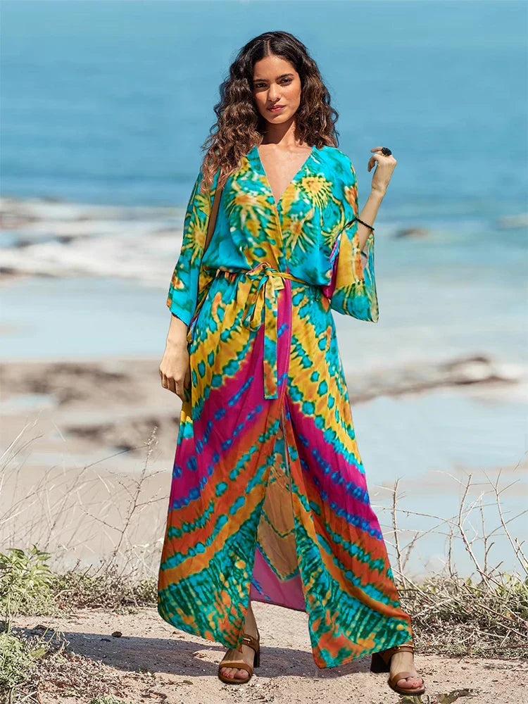 Beach Robe - Boho Robe - Summer Chic Cover-Up with Tie Dye Ausha Green