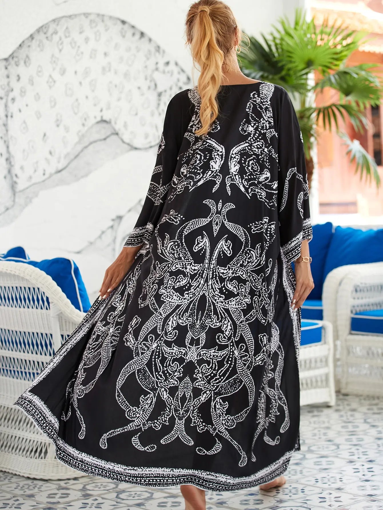 Beach Robe - Boho Robe - Summer Chic Cover-Up with Talulla Feather in Black