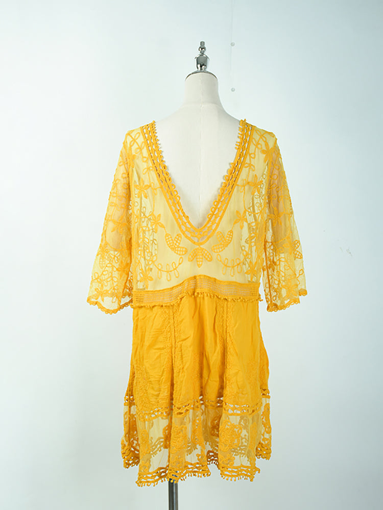 Beach Robe, Lace Cover Up, Margot in Green, Yellow and Red