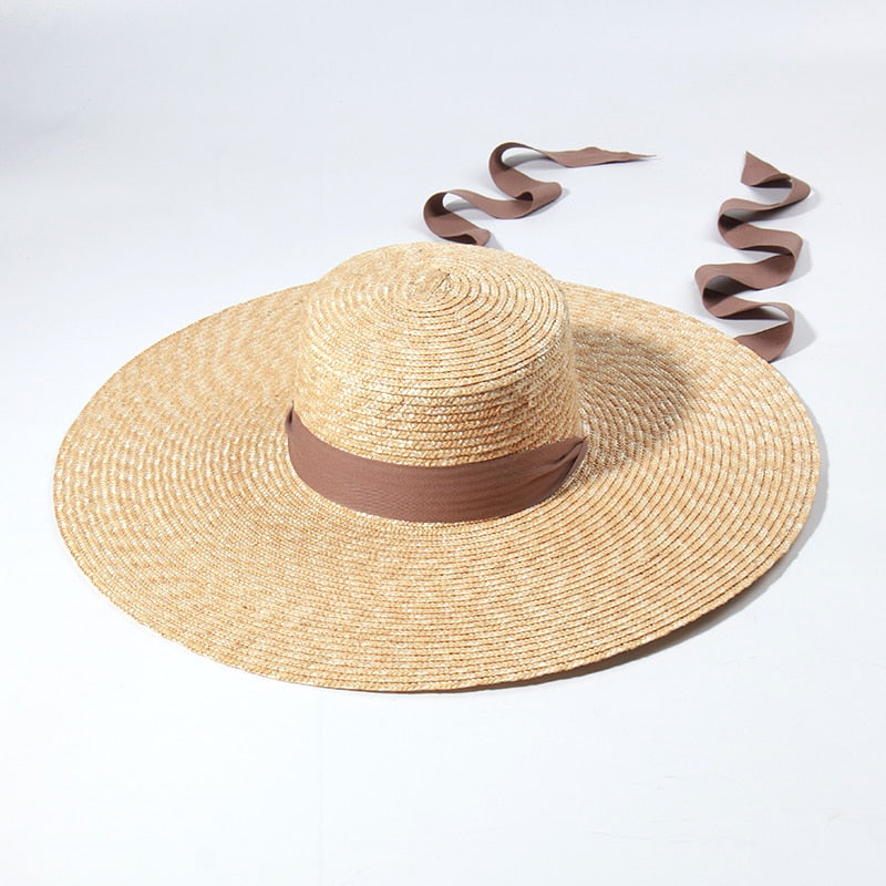 Beach Hats for Women - Summer Sun Hats with Strap - Boho Hat, Paper Straw Fedora Hat