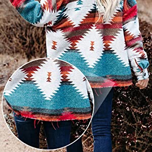 Boho Jacket, Woolen Coats for Women, Aztec Hendrix in Pink and Blue, Fast Shipping