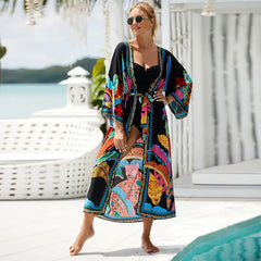 Beach Robe - Boho Robe - Summer Chic Cover-Up with Talulla Feather in Black