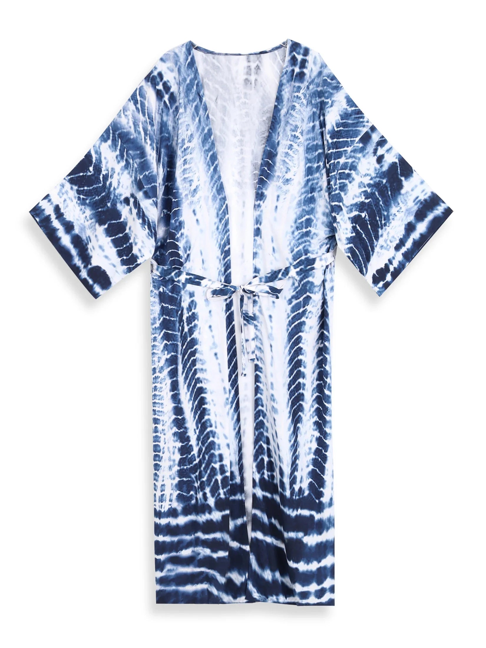 Beach Robe - Boho Robe - Summer Chic Cover-Up with Tie Dye Ausha Blue