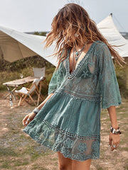 Beach Robe, Lace Cover Up, Margot in Green, Yellow and Red