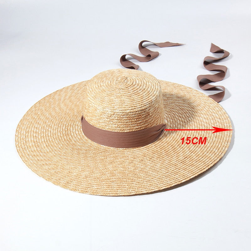 Beach Hats for Women - Summer Sun Hats with Strap - Boho Hat, Paper Straw Fedora Hat