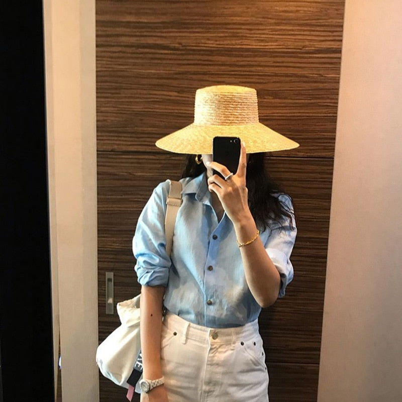 202305-tou ins dropshipping summer handmade straw wide brim Sunshade sunscreen lady beach cap leisure sun  hat