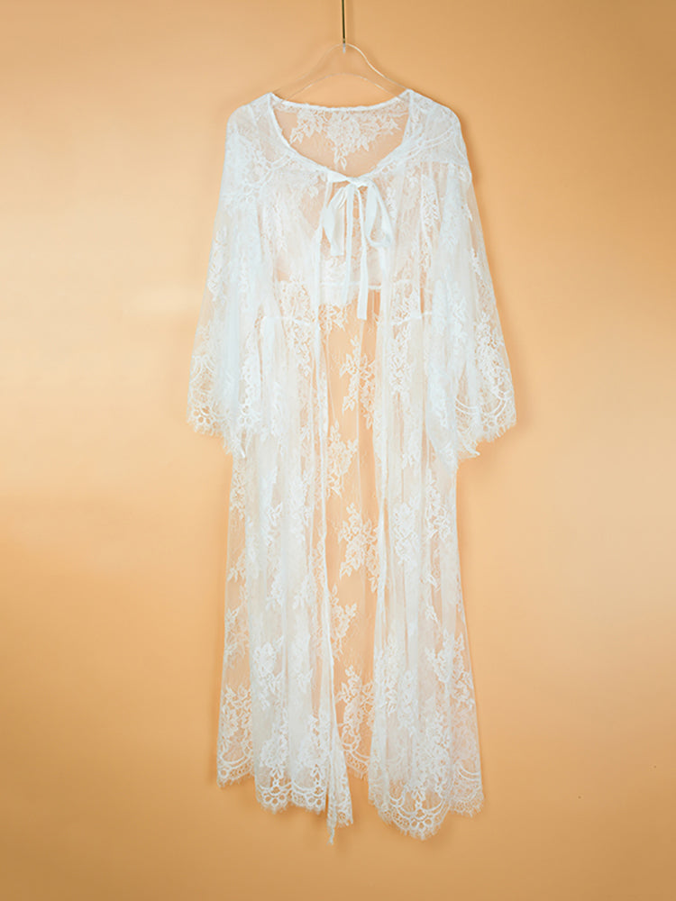 Beach Robe, Hooded Cover Up, Elsie in White Lace