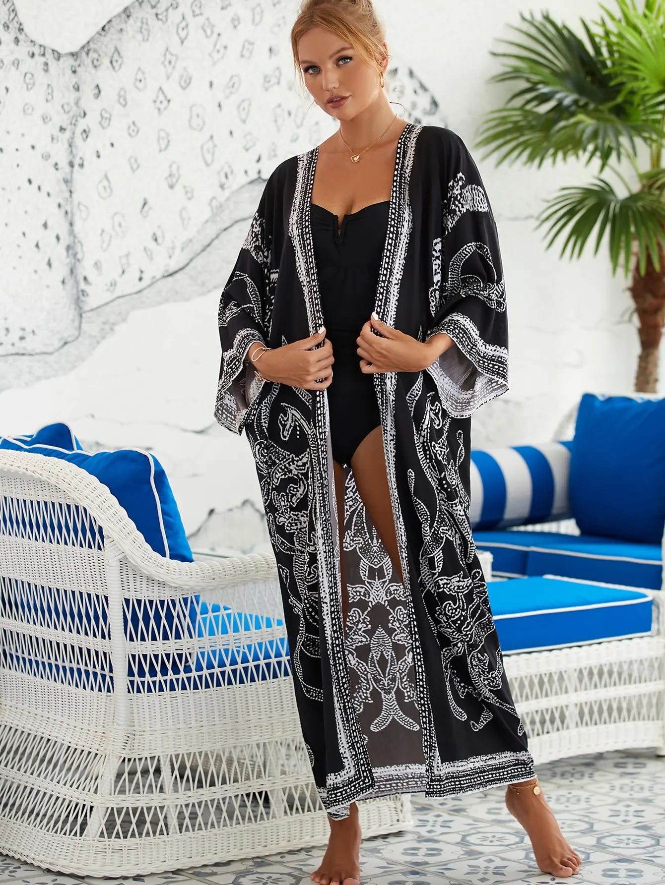 Beach Robe - Boho Robe - Summer Chic Cover-Up with Talulla Feather in Black