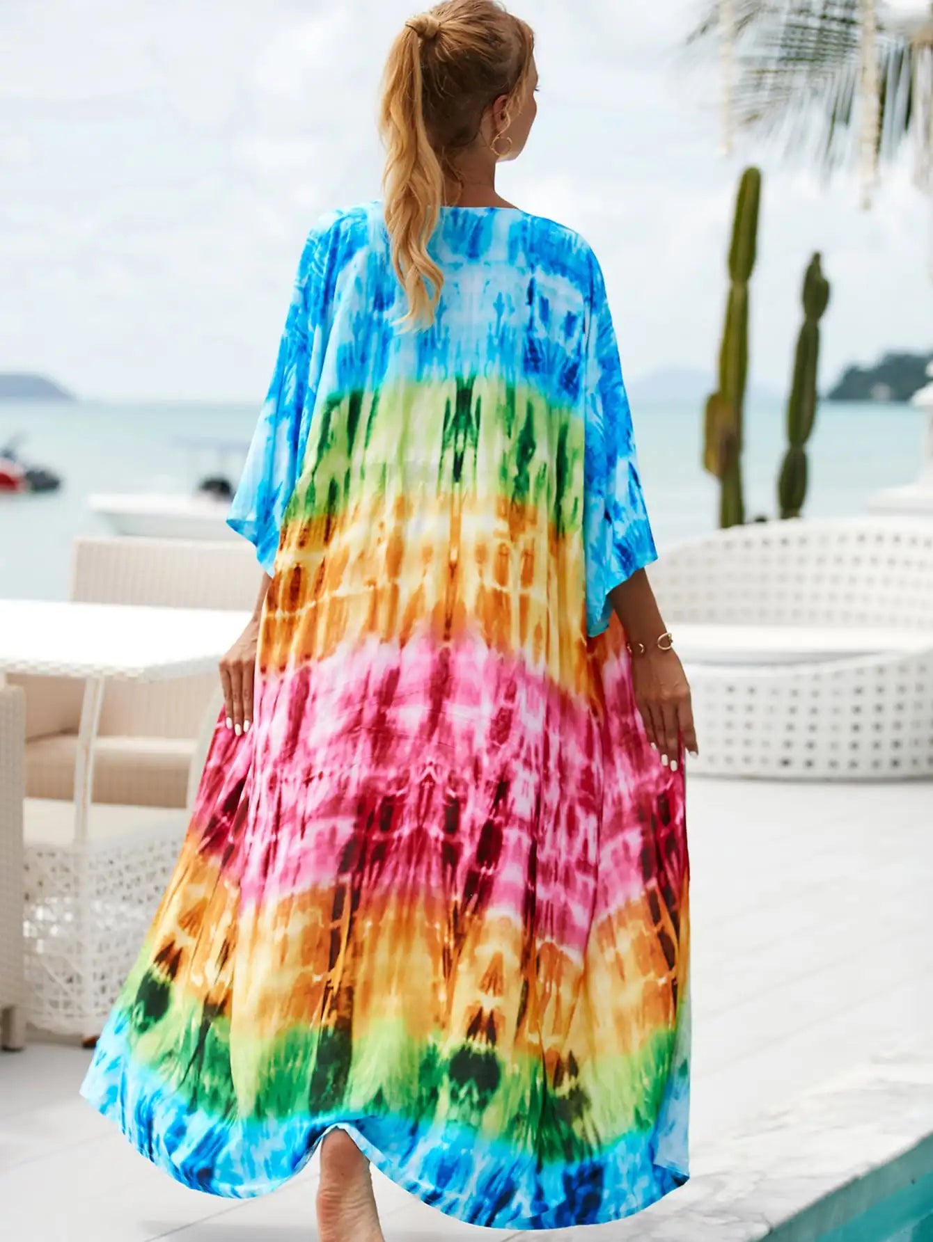 Beach Robe - Boho Robe - Summer Chic Cover-Up with Tie Dye Ausha Pink