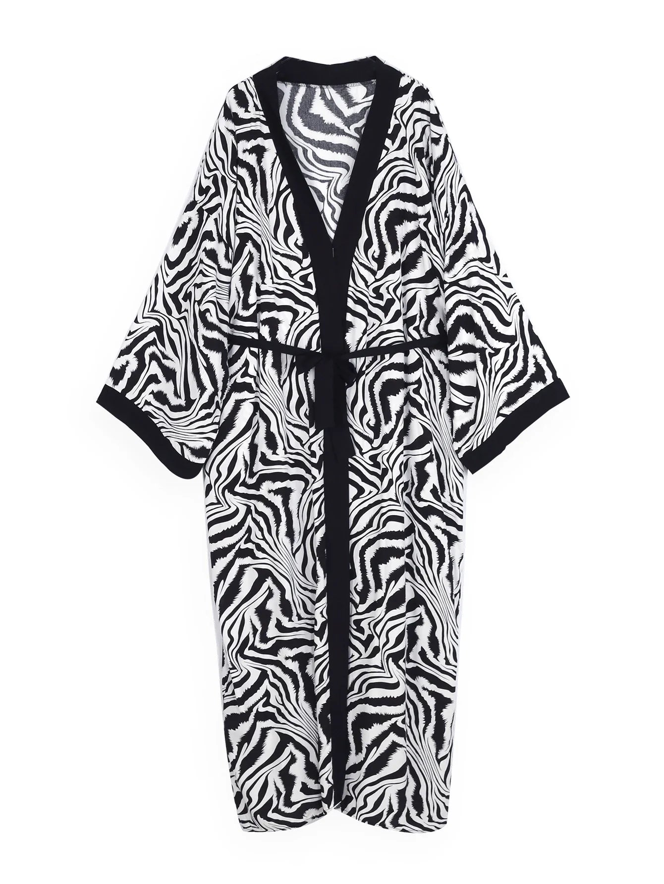 Beach Robe - Boho Robe - Summer Chic Cover-Up with Tie Dye Ausha Stripe Black Yellow