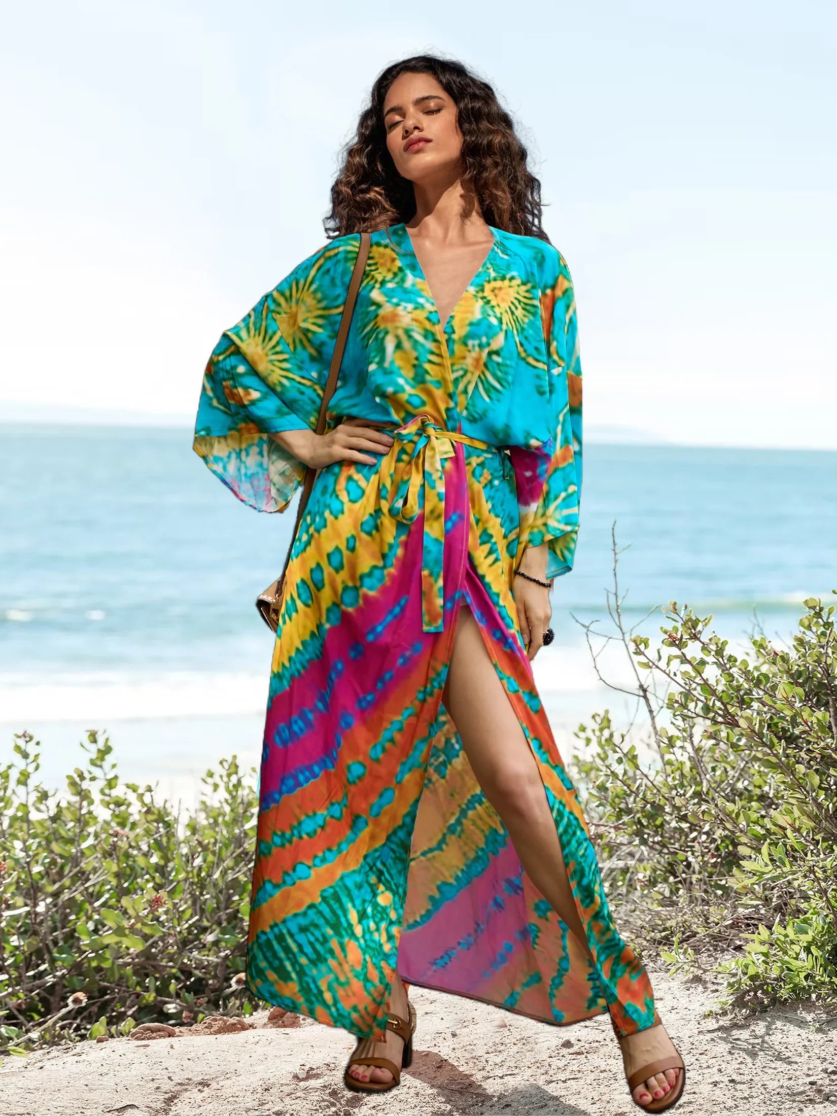 Beach Robe - Boho Robe - Summer Chic Cover-Up with Tie Dye Ausha Green