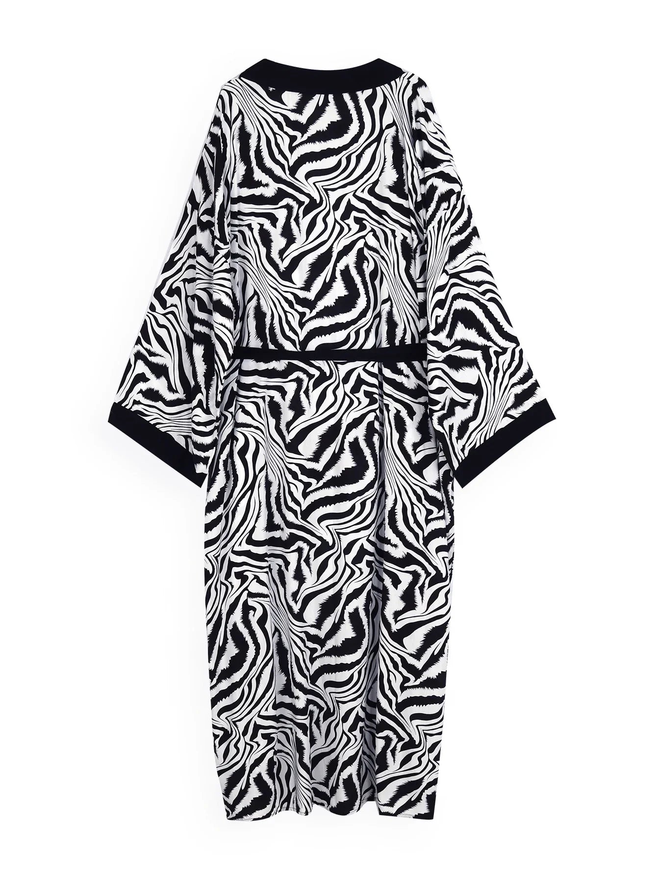 Beach Robe - Boho Robe - Summer Chic Cover-Up with Tie Dye Ausha Stripe Black Yellow