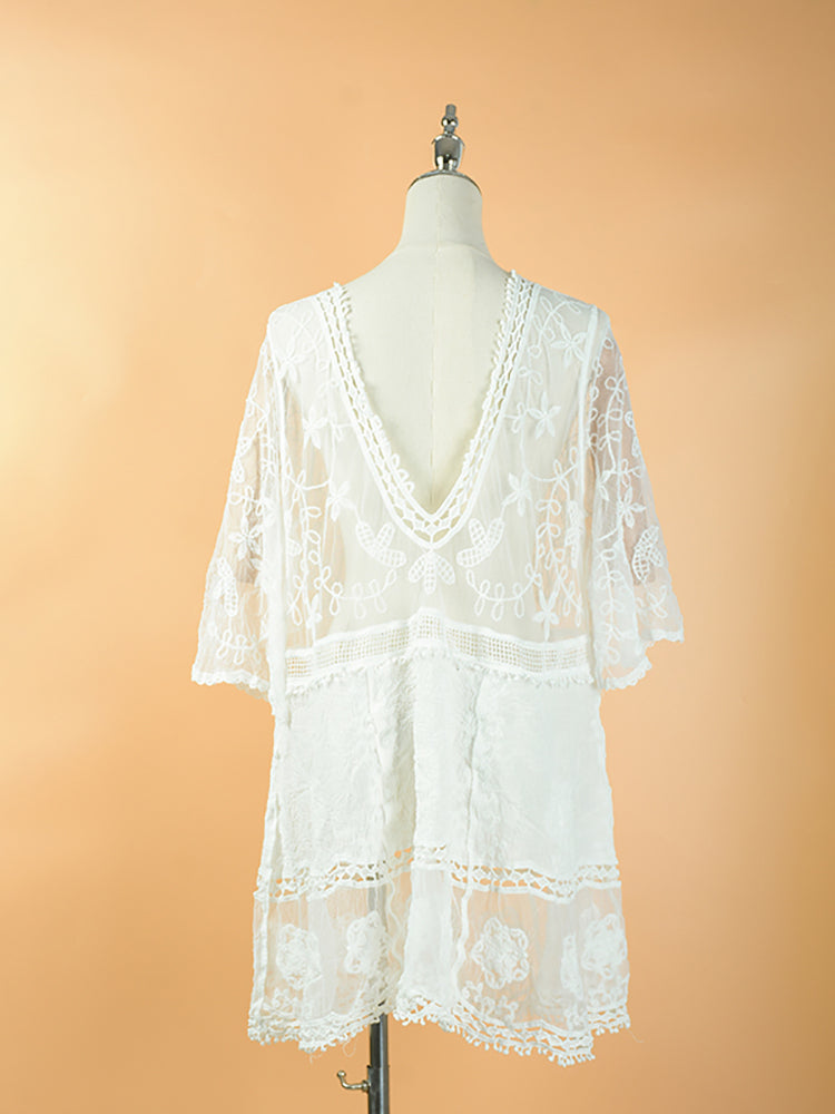 Beach Robe, Lace Cover Up, Margot in White, Black and Purple