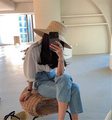 202305-tou ins dropshipping summer handmade straw wide brim Sunshade sunscreen lady beach cap leisure sun  hat