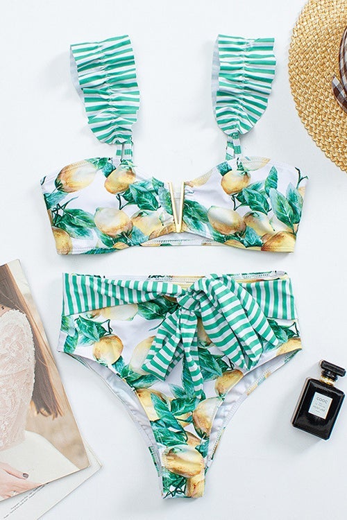 Ruffles Lemon High Waist Bikini Set