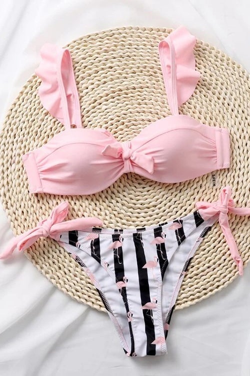 Ruffles Stripe Knot Bikini Set