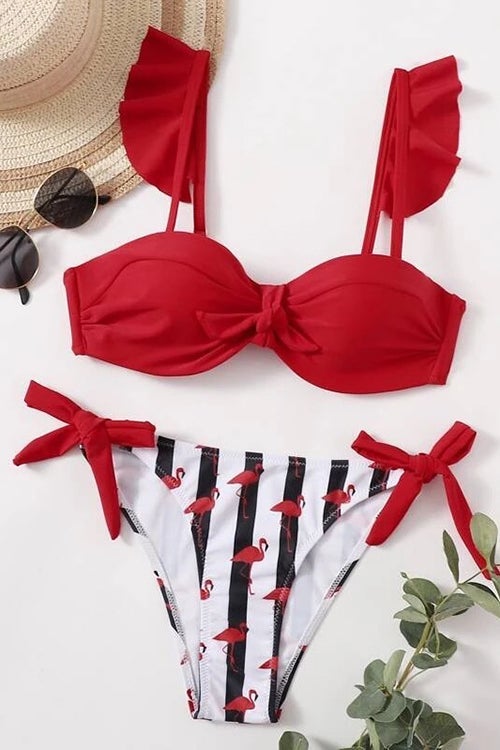 Ruffles Stripe Knot Bikini Set