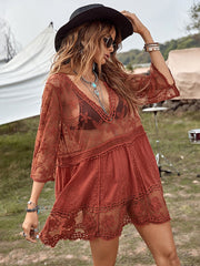 Beach Robe, Lace Cover Up, Margot in Green, Yellow and Red