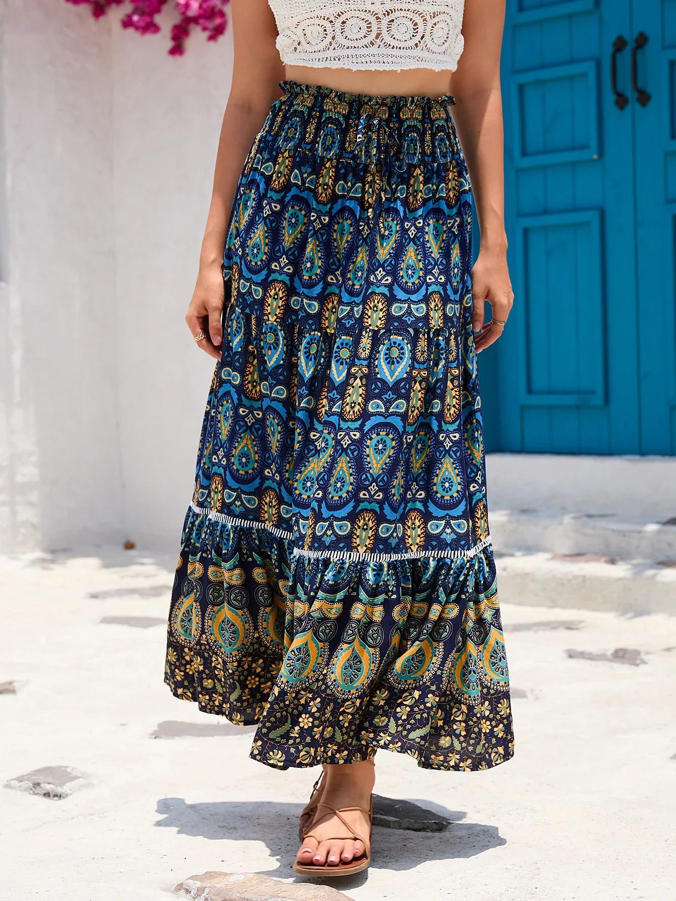 Boho Maxi Skirt - Hippie Style in Blue Peacock