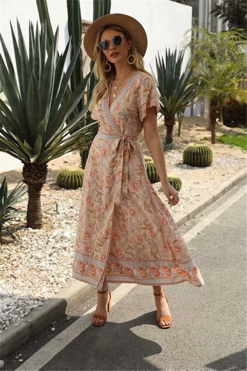 Boho Maxi Dress, Wild Rose Maya Blue