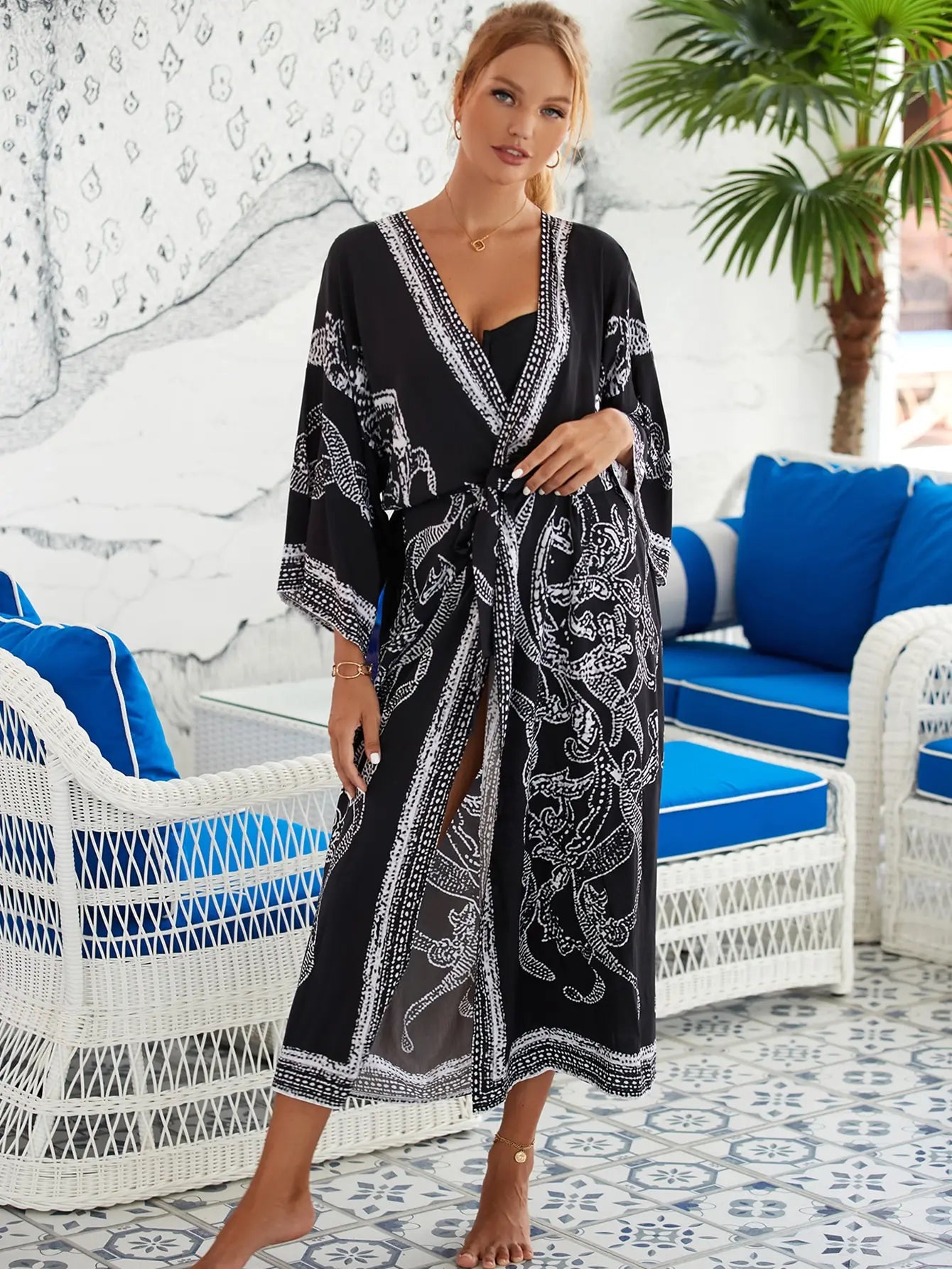 Beach Robe - Boho Robe - Summer Chic Cover-Up with Talulla Feather in Black