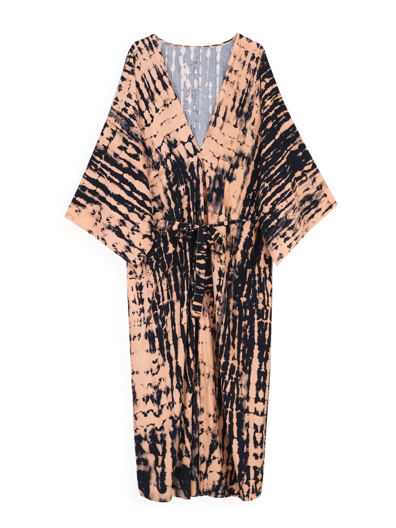 Beach Robe - Boho Robe - Summer Chic Cover-Up with Tie Dye Ausha Beige