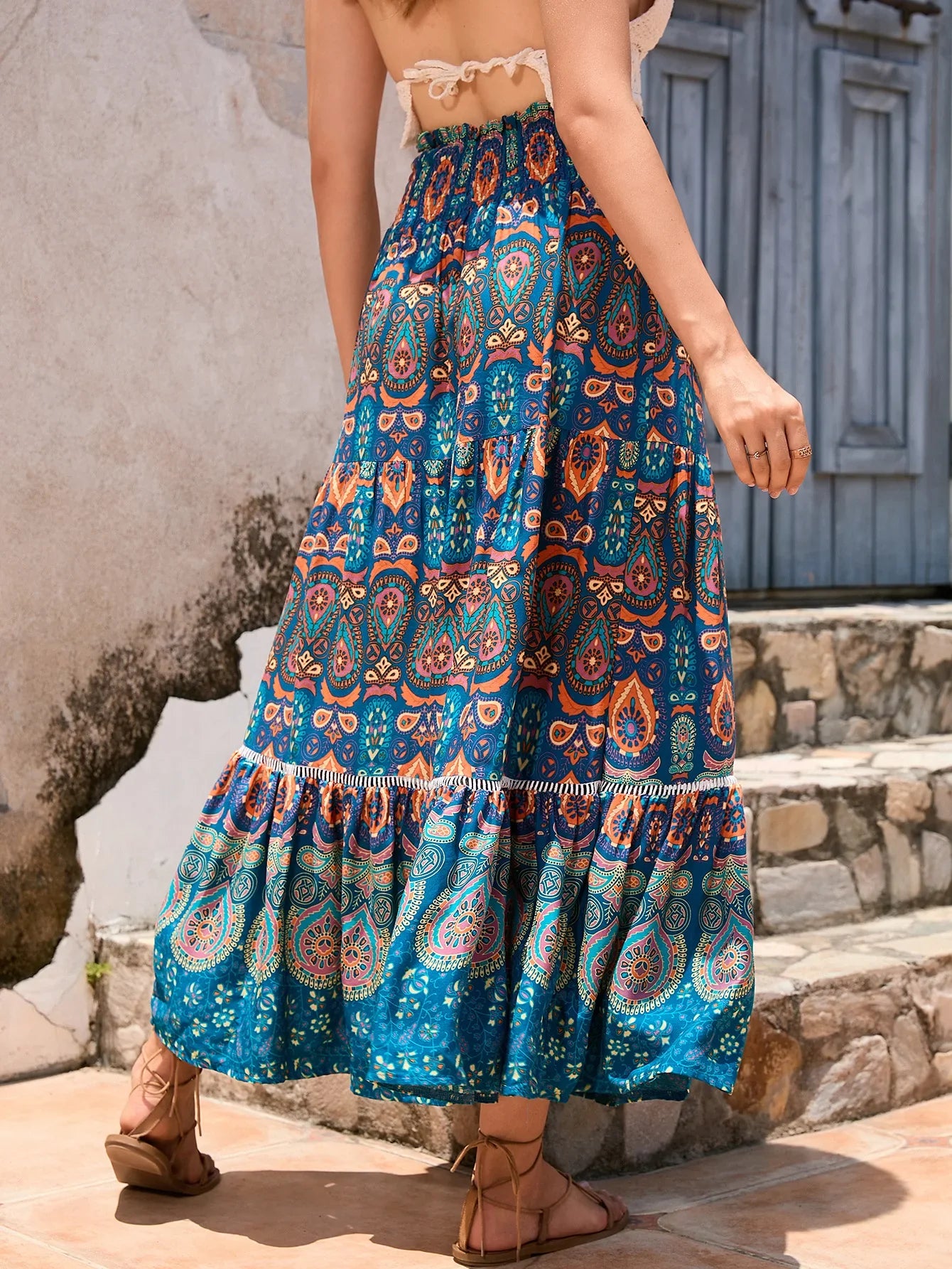 Boho Maxi Skirt - Hippie Style in Blue Peacock