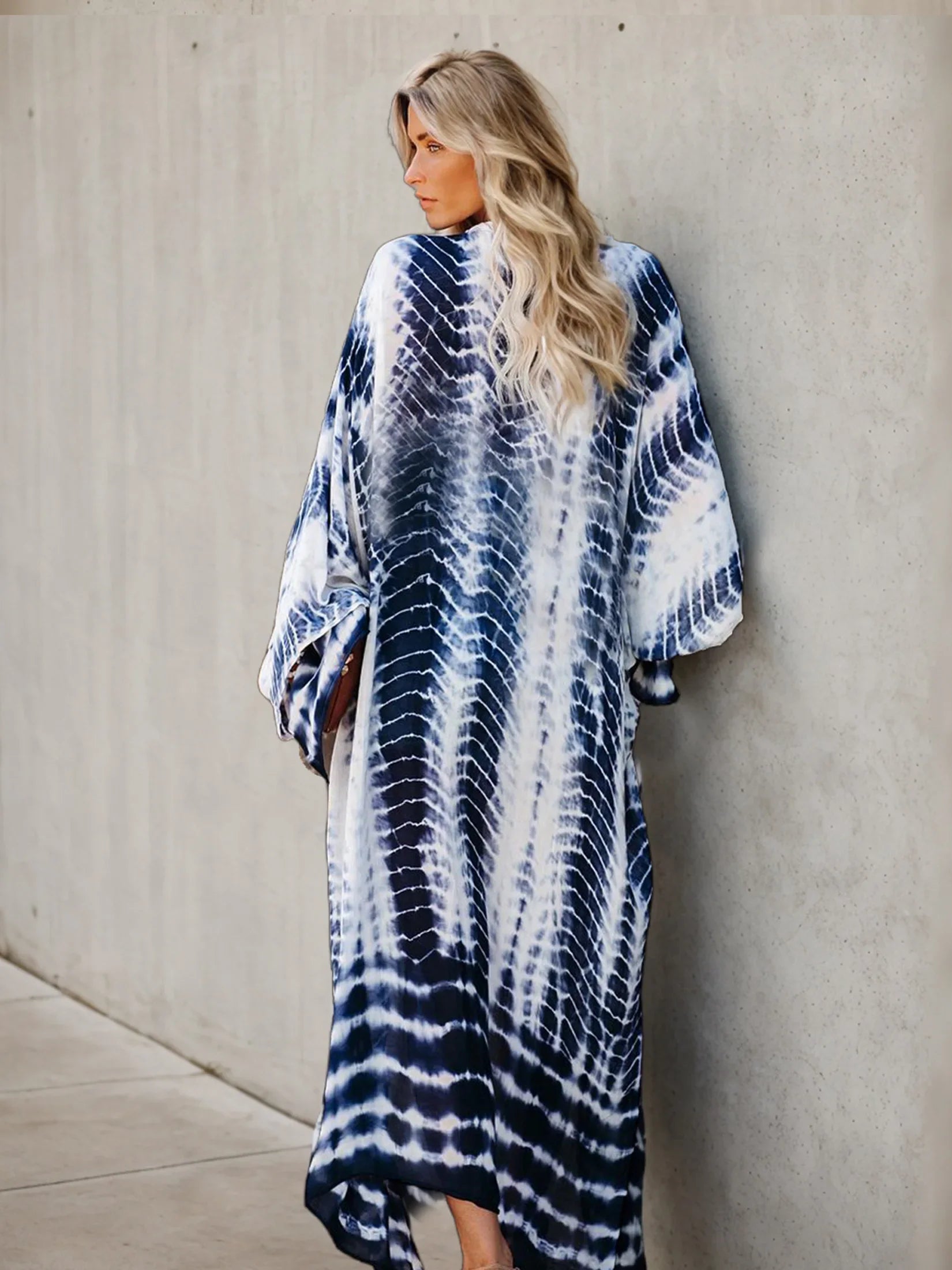 Beach Robe - Boho Robe - Summer Chic Cover-Up with Tie Dye Ausha Blue