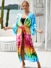 Beach Robe - Boho Robe - Summer Chic Cover-Up with Tie Dye Ausha Pink