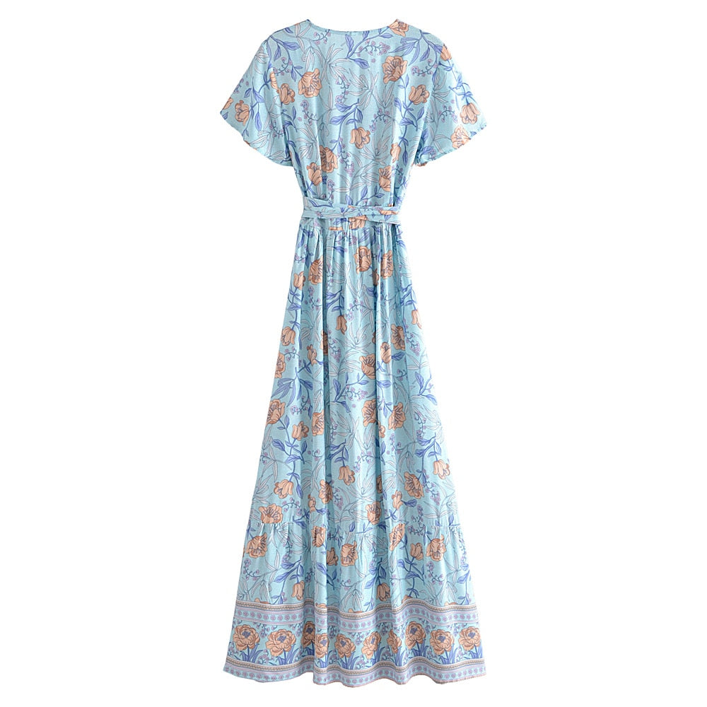 Boho Maxi Dress, Wild Rose in Smoke